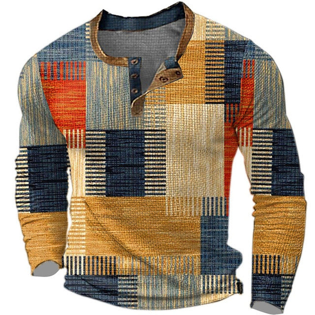 👔【-50% kedvezmény 🔥🔥】Új kollekciós férfi mintás ing, hosszú ujjú, laza Henley stílus, több színben elérhető