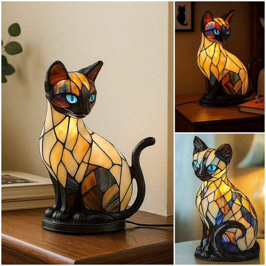 🐱Stolna lampa u obliku mačke, retro noćna lampa izrađena od šarene smole, s mačjom tematikom