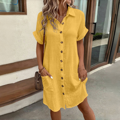 🎁【50% kedvezmény 🔥】【S–2XL】😍2025-ös nyári, rövid ujjú, pamut-len utazóruha – könnyű és légáteresztő