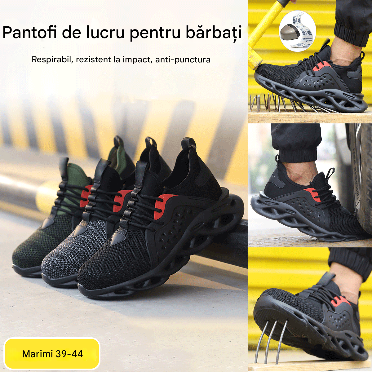 🚵‍♂️🔨【Reducere 50% 🔥】【39–48】👨‍🔧 Pantofi de protecție pentru bărbați, cu densitate mare, respirabili, rezistenți la impact și perforare, cu vârf din oțel și izolație