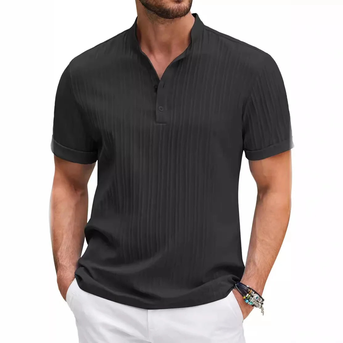 🔥【Korlátozott kedvezmény 🔥】Laza retro férfi henley ing pamutból és lenből