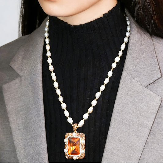 ✨✨Плащане при доставка ✅️Ново квадратно перлено колие, универсален и семпъл аксесоар, елегантна верижка за пуловер, украсена с кристали.