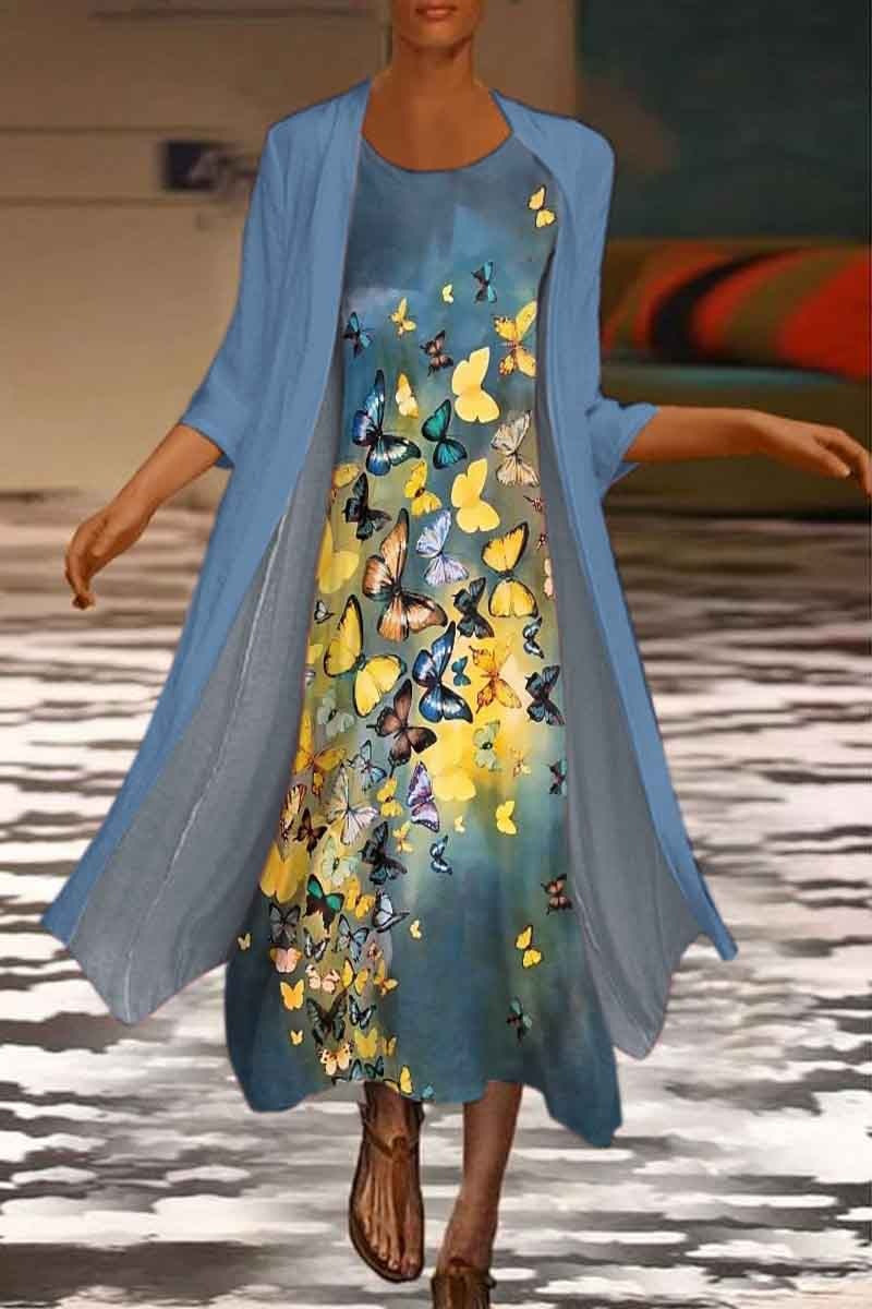 🌻 Sleva -42% 🔥🔥【S-5XL】Nové dámské maxi šaty s květinovým potiskem Dvoudílné šaty s kulatým výstřihem