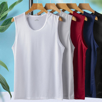 🆒💦【Kupte 1 a získejte 1 zdarma】【L–5XL】👉 Letní pánská sportovní vesta z ledového hedvábí s síťovaným vzorem, bez rukávů, lehké tričko