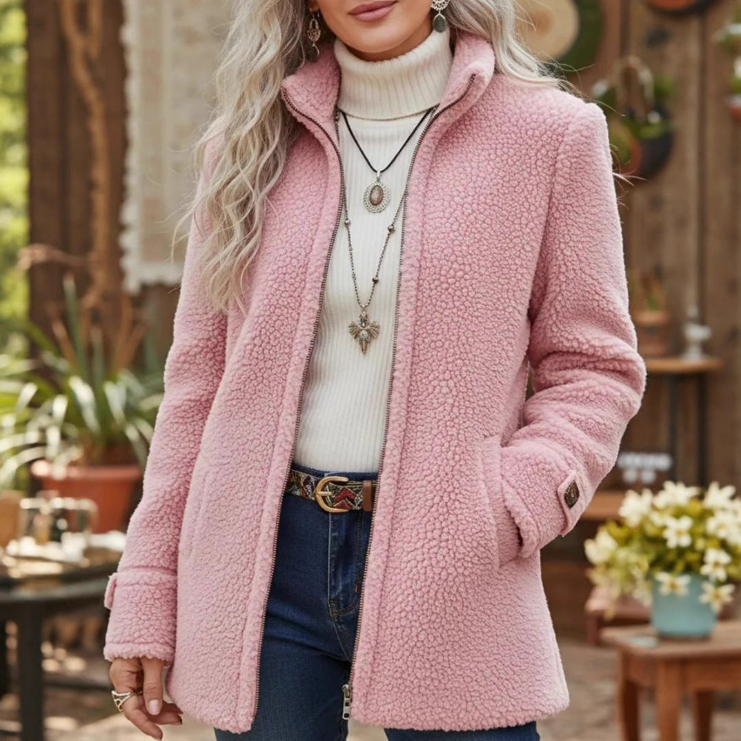 🛒Отстъпка -46%🔥【40-100кг】Дамско ежедневно вълнено яке с цип и поларена подплата