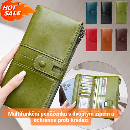 💼Multifunkční peněženka, ručně vyrobená z pravé kůže, kartáč proti krádeži, dvojitý zip