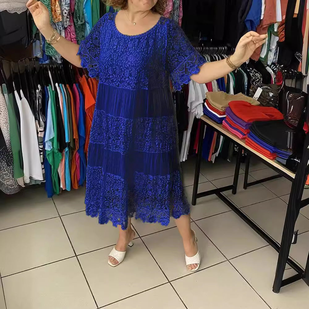 🌴🌈【50% sleva 🔥】【S-5XL】😍💋Letní dámské krátké šaty velikosti plus, ležérní splývavé šaty s potiskem a kulatým výstřihem.
