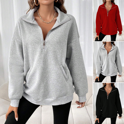 😍【Sleva -49%🔥🔥】Podzimní a zimní nový módní jednobarevný ležérní svetr s klopou na zip