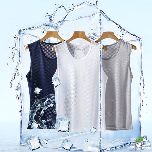 🆒💦【Kupte 1 a získejte 1 zdarma】【L–5XL】👉 Letní pánská sportovní vesta z ledového hedvábí s síťovaným vzorem, bez rukávů, lehké tričko