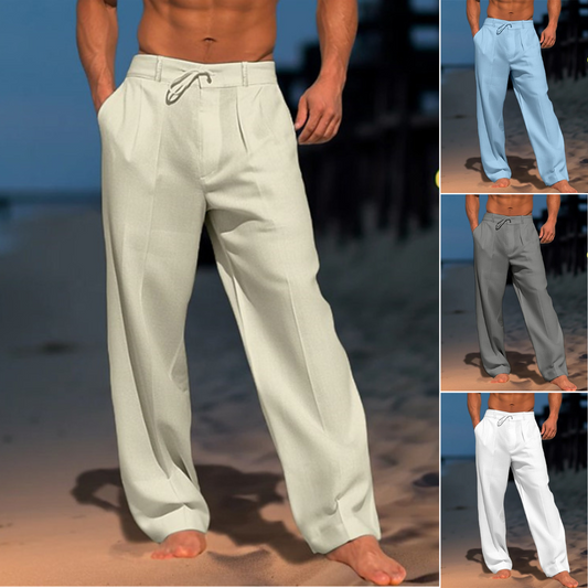 🏖️👖【Nyári akció – 50% kedvezmény 🔥】【S–3XL】😍 Laza férfi lenvászon nadrág nagy méretekben, kényelmes és légáteresztő