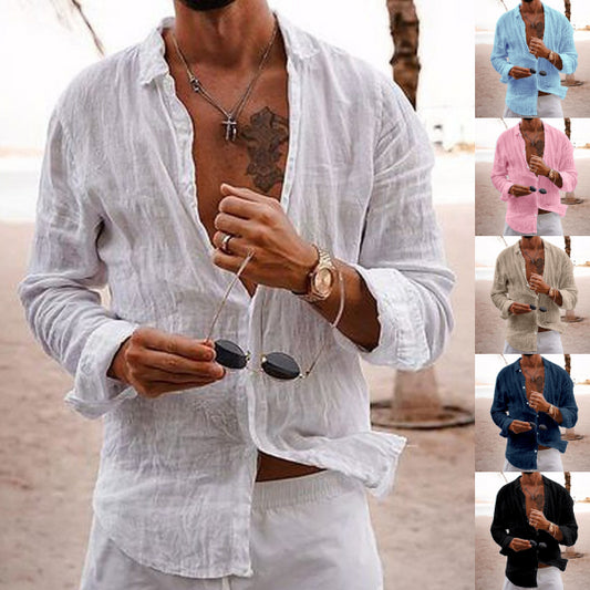 👔【Sleva 50% 🔥】【S-5XL】Pánská košile s výstřihem do V ve větších velikostech z lnu a bavlny