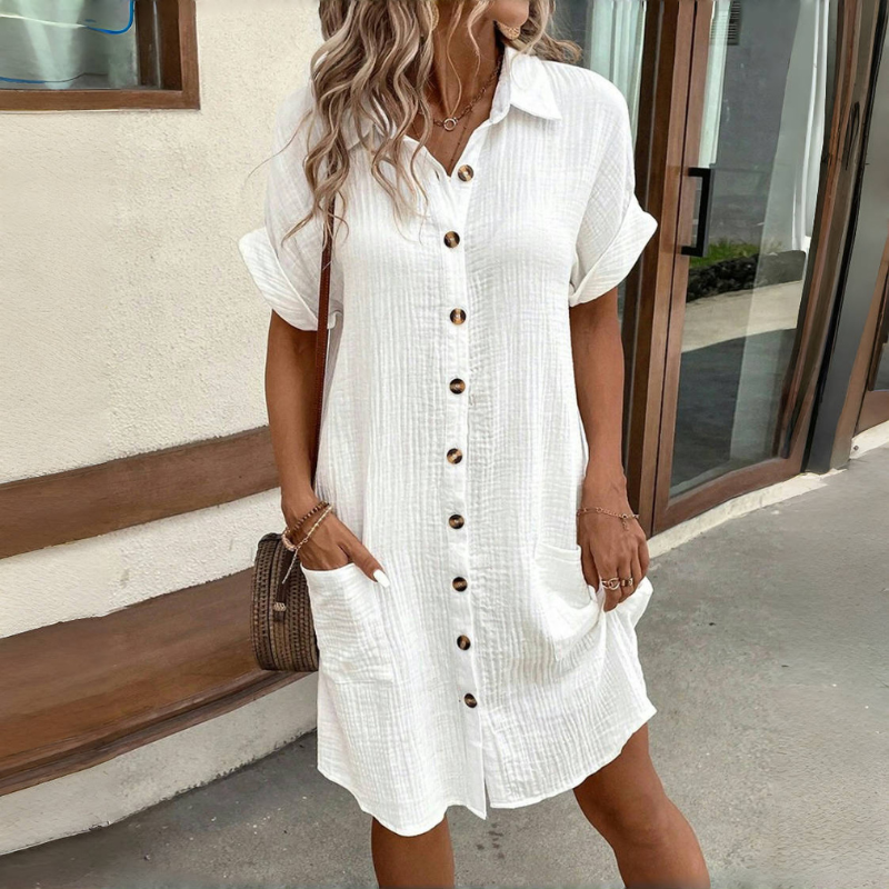 🎁【50% kedvezmény 🔥】【S–2XL】😍2025-ös nyári, rövid ujjú, pamut-len utazóruha – könnyű és légáteresztő