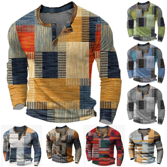 🌴🌈【50% zniżki🔥】【S-4XL】👔😍 Nowa kolekcja męskich koszul z nadrukiem, długie rękawy, luźny styl Henry, dostępna w wielu kolorach 