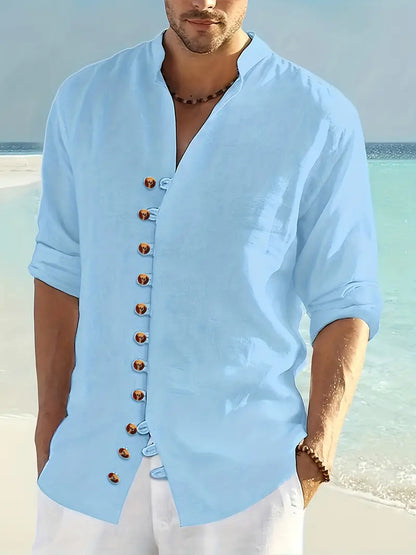 🌈🌴👔【50% sleva 🔥】【S-3XL】😍😍 Pánská letní lněná a bavlněná košile s dlouhým rukávem, ležérní a volný střih ve větších velikostech