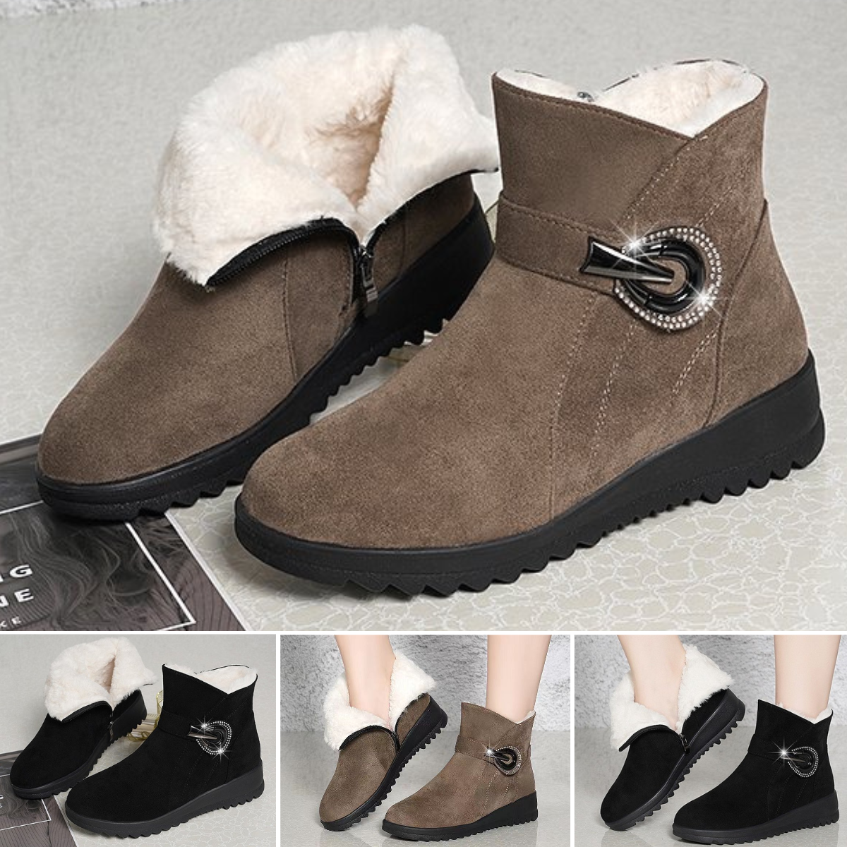 👢【35-40】2025 Új vastag bársony rövid csizma, meleg, csúszásmentes hótaposó