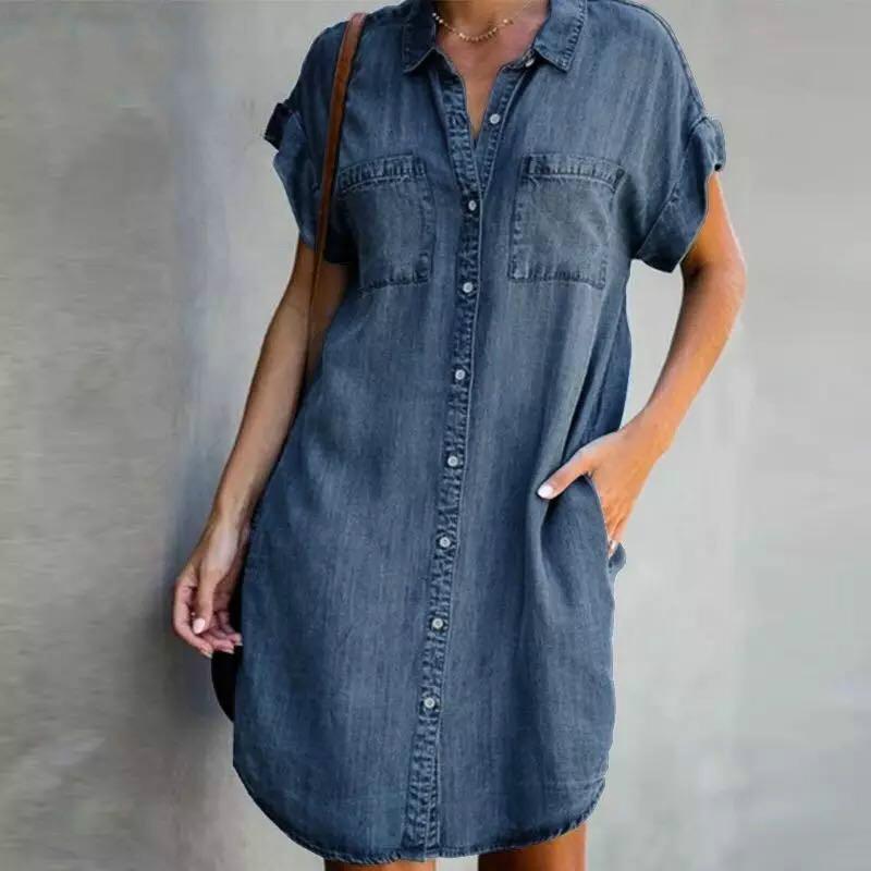 ✨✨【Sezónní sleva -50% 🔥】【S-5XL】Dámské volné džínové áčkové šaty