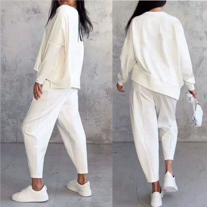 💖【Top + Kalhoty】 Módní dvoudílná souprava, jednobarevné ležérní a trendy dámské oblečení, příjemná látka z čisté bavlny