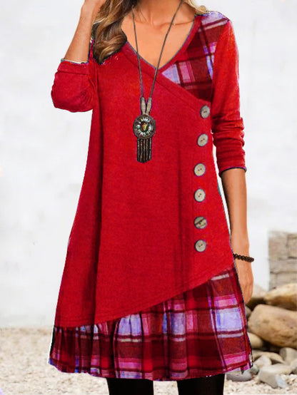 👗【Sleva -49%🔥】Dámské ležérní šaty s dlouhým rukávem a kontrastními detaily