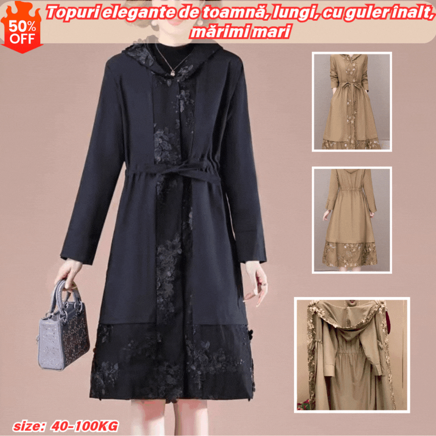 🍂【Sezónní sleva -50%🔥🔥】【40-100kg】Elegantní podzimní topy, dlouhé, s vysokým límečkem, ve větších velikostech kabát