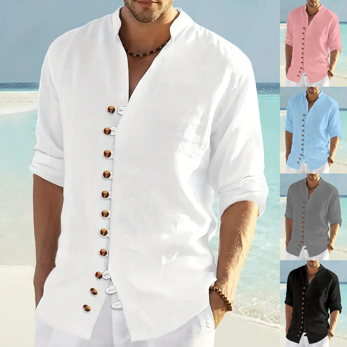 🌈🌴👔【50% sleva 🔥】【S-3XL】😍😍 Pánská letní lněná a bavlněná košile s dlouhým rukávem, ležérní a volný střih ve větších velikostech