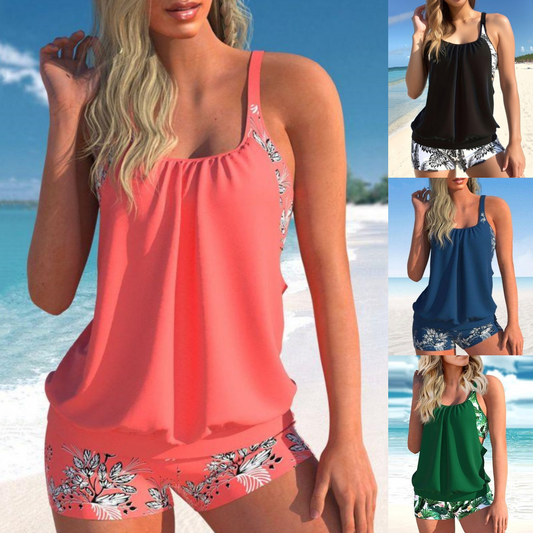 🌴🌈【50% sleva na léto 🔥】【S-5XL】🌊👙 Dámské rychleschnoucí dvoudílné plavky s potiskem plus velikosti + boxerky