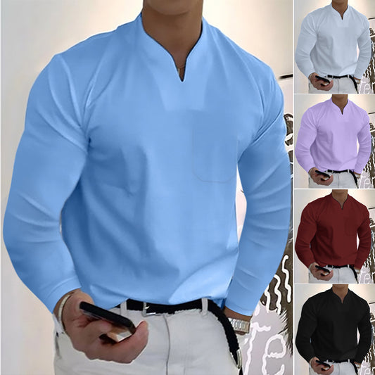 👔🔥🔥【S-5XL】Pánské bavlněné sportovní tričko s dlouhým rukávem a výstřihem do V