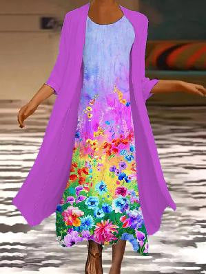 🌻 Sleva -42% 🔥🔥【S-5XL】Nové dámské maxi šaty s květinovým potiskem Dvoudílné šaty s kulatým výstřihem