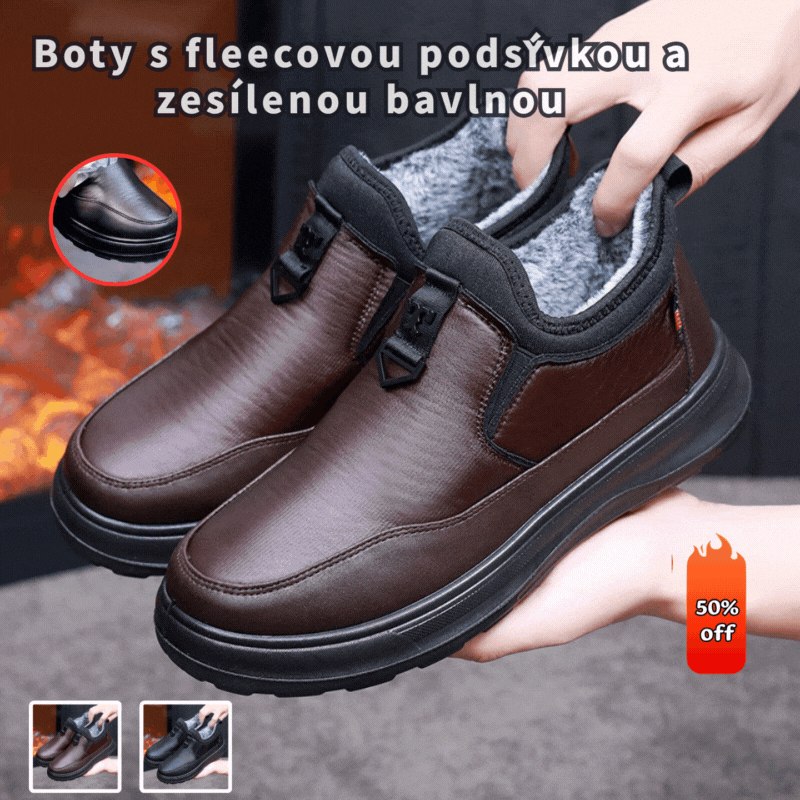 👞【Novinka】 Pánské zimní boty s fleecovou podšívkou, zesílená bavlna, rok výroby 2025 - nepromokavé, kožené --4147996