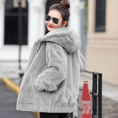 🎁[új termék]【M-4XL】Női plüss kapucnis kabát, új téli modell, meleg és vastag béléssel