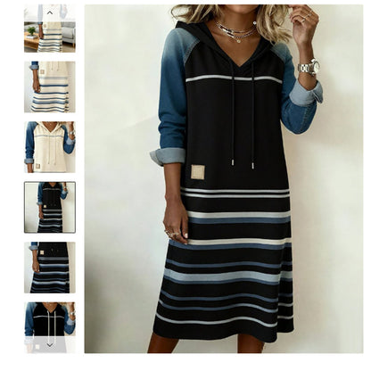 🔥💖Duga traper haljina s kapuljačom za Novu godinu 2025 u kontrastnim bojama