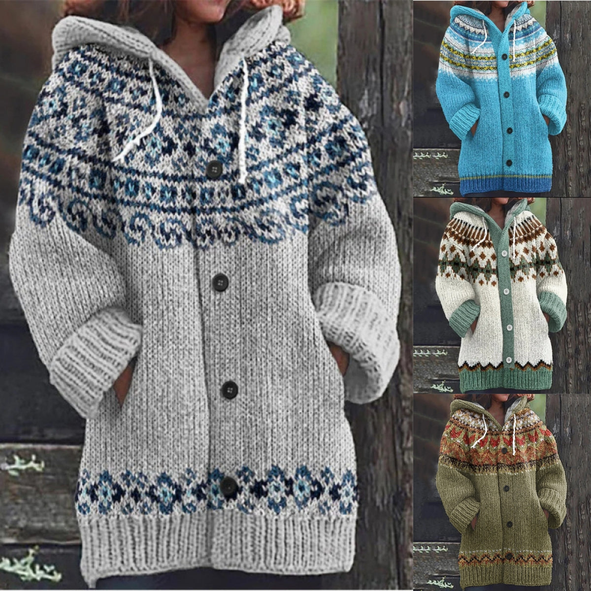 🔥🔥【S~5XL】✨Nová barevná pletená bunda s kapucí na podzim/zimu 2025