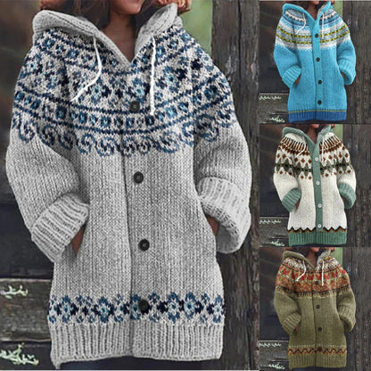 🔥🔥【S~5XL】✨Nová barevná pletená bunda s kapucí na podzim/zimu 2025