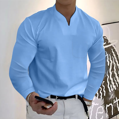 👔🔥🔥【S-5XL】Pánské bavlněné sportovní tričko s dlouhým rukávem a výstřihem do V
