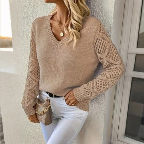 🌷Popust -48%🔥 Novi džemper s V-izrezom i ažurnim uzorkom - Elegancija u svakom detalju! Svestran i moderan! ✨