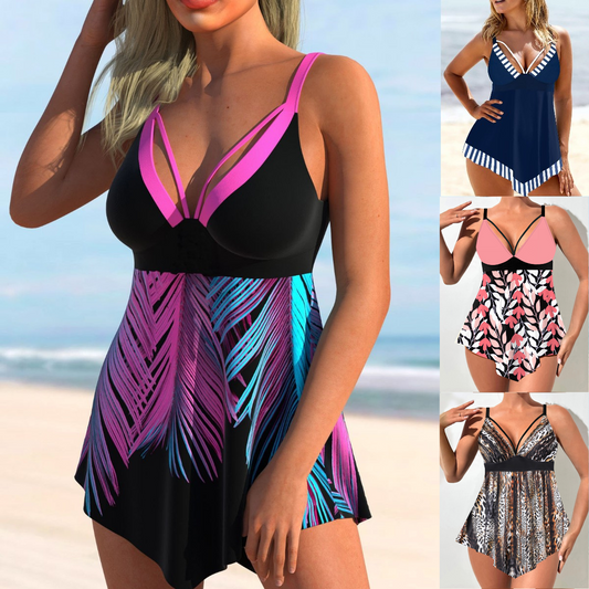 🏊‍👙【Letní nové produkty-50% sleva🔥】【S-5XL】🏖️😍 Dámské dvoudílné plavky s potiskem větší velikosti, bikiny větší velikosti