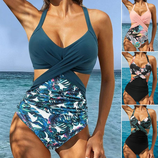 🌺🌿【Sleva 50 % 🔥】【S–2XL】👙 Letní jednodílné dámské plavky ve větších velikostech, s květinovým vzorem a elastickým materiálem