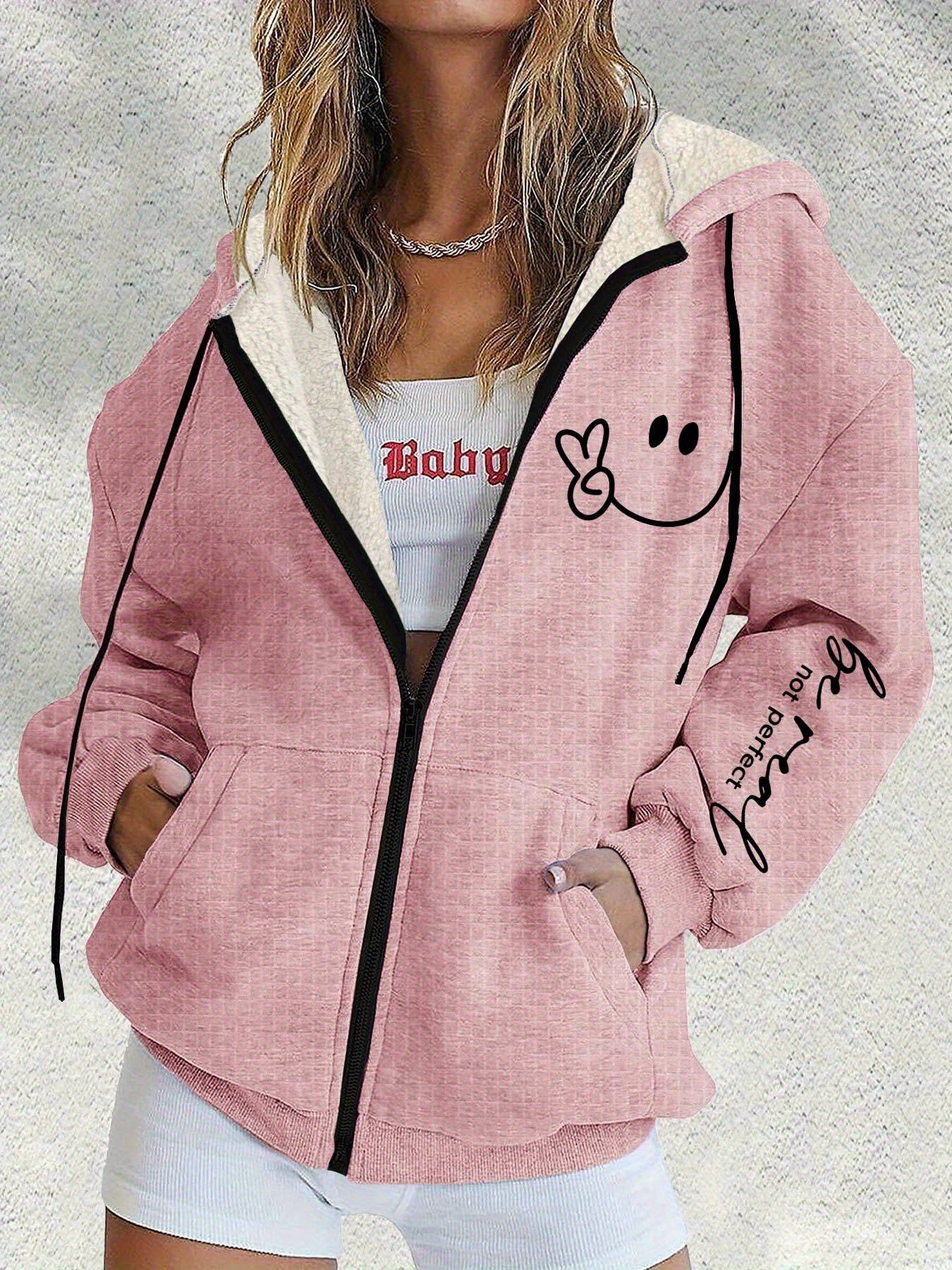 😀【S-5XL】Nová zimní dámská módní bunda s kapucí a potiskem usměvavé tváře