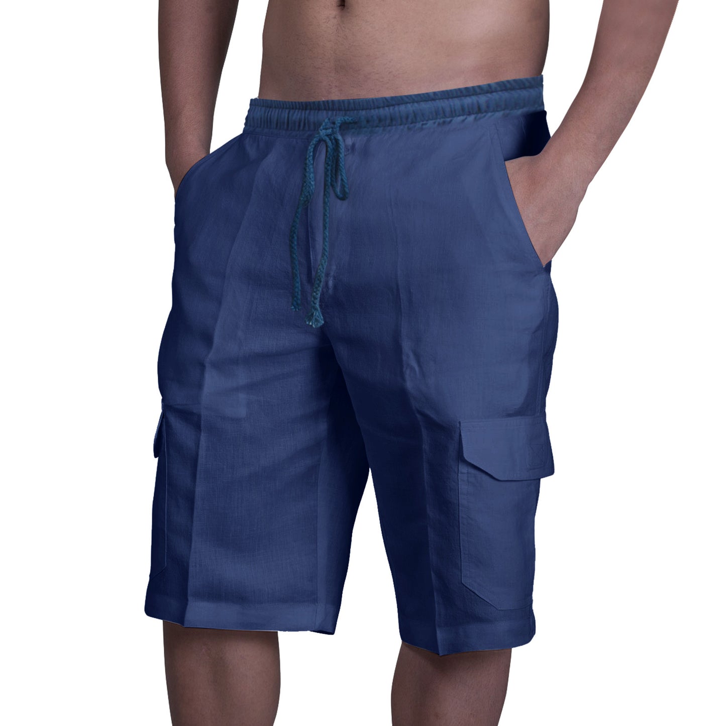 👖⛵ 50% zľava 🔥【50–100 kg】Мъжки ленени карго шорти с връзки за стягане и множество джобове ✅️Плащане при доставка
