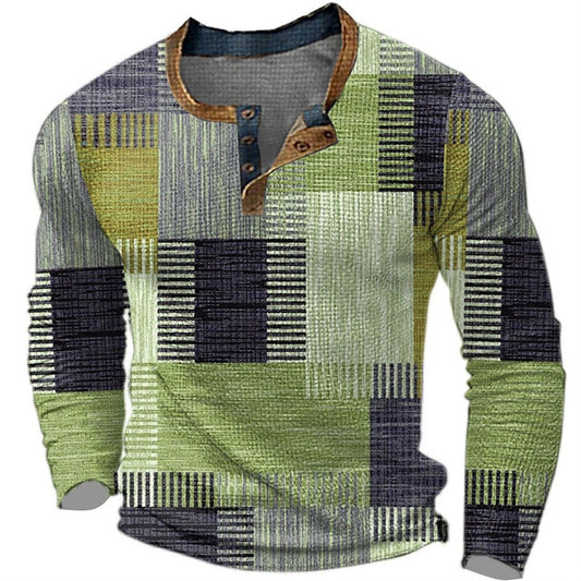 👔【-50% kedvezmény 🔥🔥】Új kollekciós férfi mintás ing, hosszú ujjú, laza Henley stílus, több színben elérhető