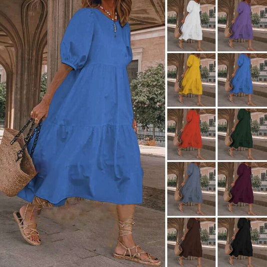 👗Nové skladem [S-5XL] Letní šaty z přírodní bavlny a lnu v bohémském stylu pro ženy, retro šaty s kulatým výstřihem