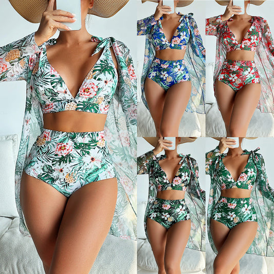 👙【Sleva 50% ✨】Módní dámské tří dílné bikiny s barevným potiskem