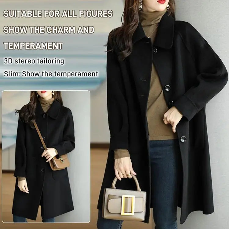 🔥🔥【M-4XL】Nová silná vlněná bunda na podzim/zimu 2025, střední délky, slim střih-4133355