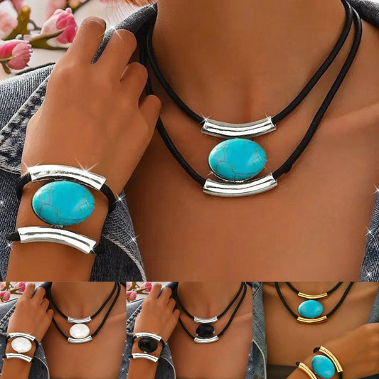 ✨🔥【Kupte 1, získejte 1 zdarma】Sada náhrdelníku a náramku v bohémském stylu s drahokamy -4094979