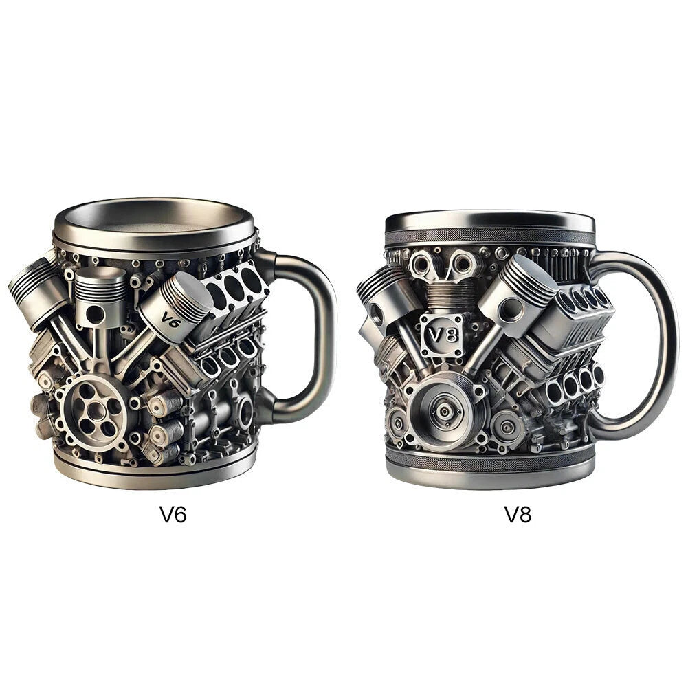 🎁☕【Vásároljon 1-et, kapjon 1-et ingyen】Kreatív V6/V8 motoros rozsdamentes acél kávés bögre