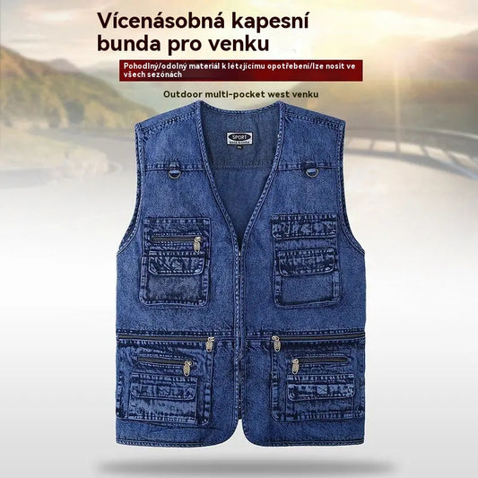 🔥【XL-7XL】Pánská džínová vesta s více kapsami, rok výroby 2025 -- 4084359