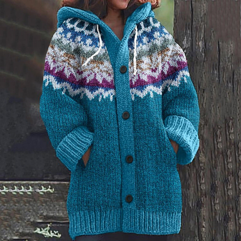 🔥🔥【S~5XL】✨Nová barevná pletená bunda s kapucí na podzim/zimu 2025