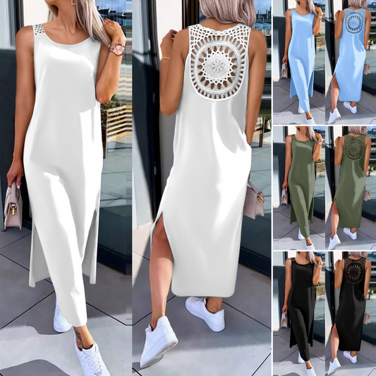 💋✨【50% zniżki 🔥】【S-XXL】✨👗 Sukienka bez rękawów w dużym rozmiarze, dekolt z tyłu, rozcięcie z boku 