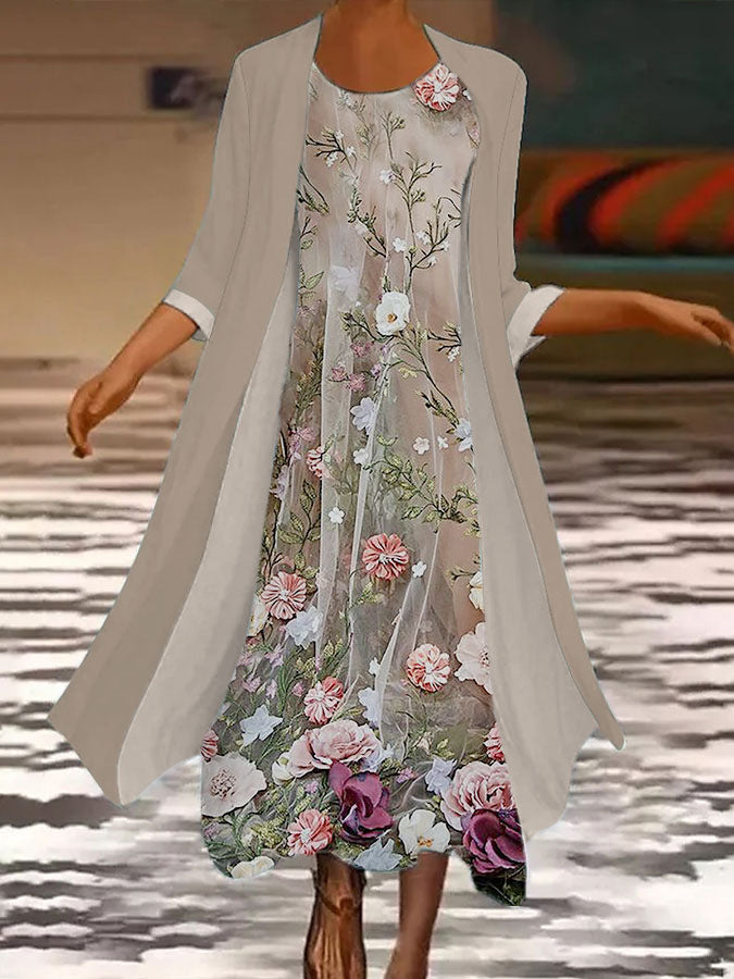 🌻 Sleva -42% 🔥🔥【S-5XL】Nové dámské maxi šaty s květinovým potiskem Dvoudílné šaty s kulatým výstřihem