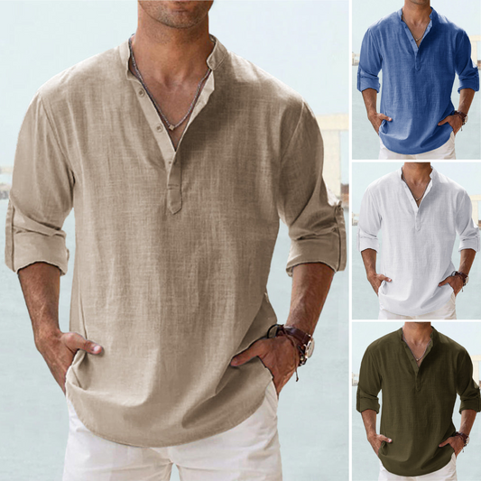 👔🎽【– 50% kedvezmény 🔥】【S–5XL】Laza és légáteresztő férfi pamut-len ingek nagy méretben, 12 színben