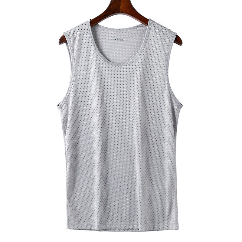 🆒💦【Kupte 1 a získejte 1 zdarma】【L–5XL】👉 Letní pánská sportovní vesta z ledového hedvábí s síťovaným vzorem, bez rukávů, lehké tričko